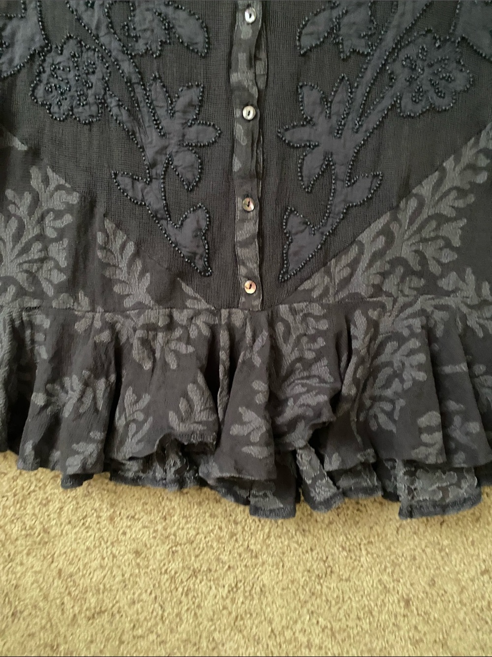 Anthropologie Women’s Navy Lace Embroidered Ruffle Hem Blouse - Picture 5 of 8